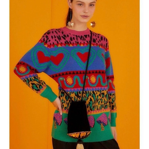 Farm Rio GRAPHIC ELEMENTS AINIKA SWEATER multicolored size L - Picture 1 of 9